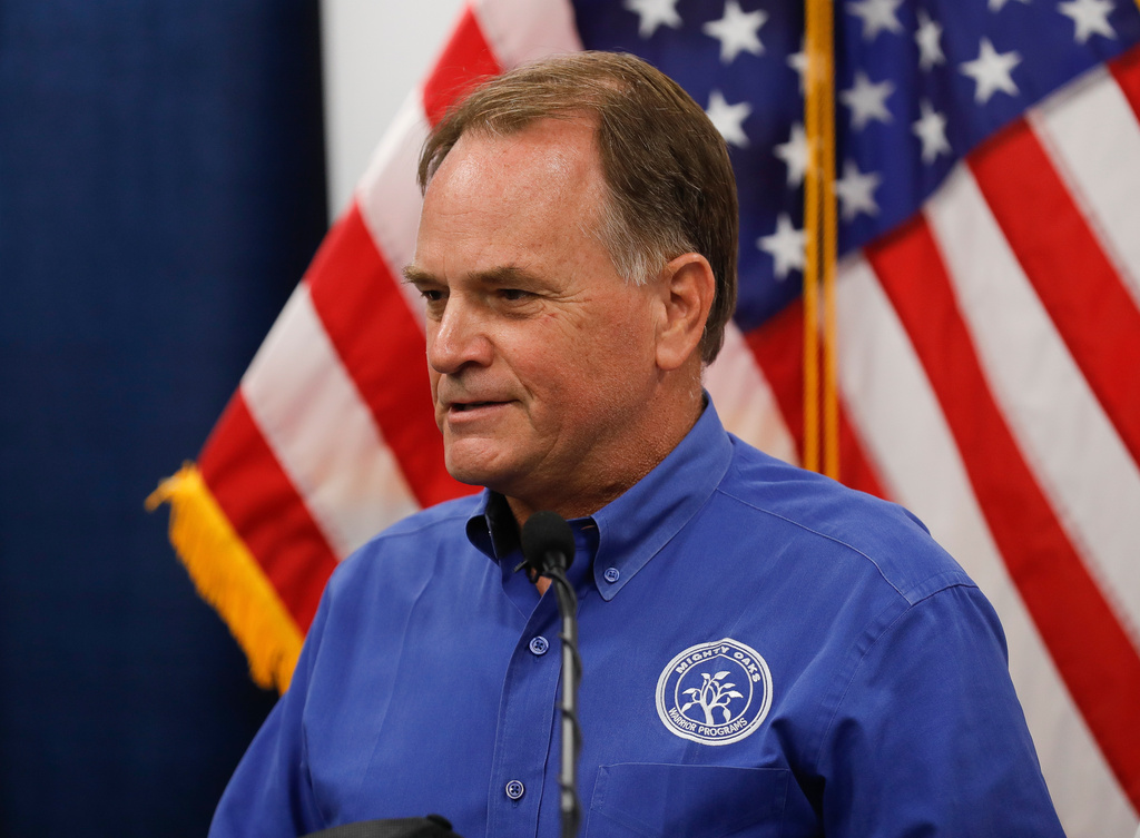 Texas Rep. Steve Toth, R-The Woodlands, speaks during a news conference Tuesday, Aug. 25, 2020, in Porter, Texas. (Jason Fochtman/Houston Chronicle via AP)