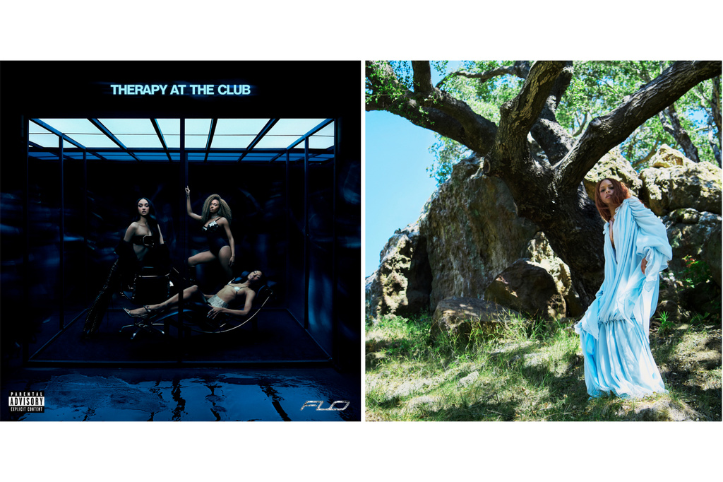 This combination of album cover images show “Therapy at the Club” by Flo, left, and "Blue Island" by Ravyn Lenae. (EMI via AP, left, and Atlantic via AP)