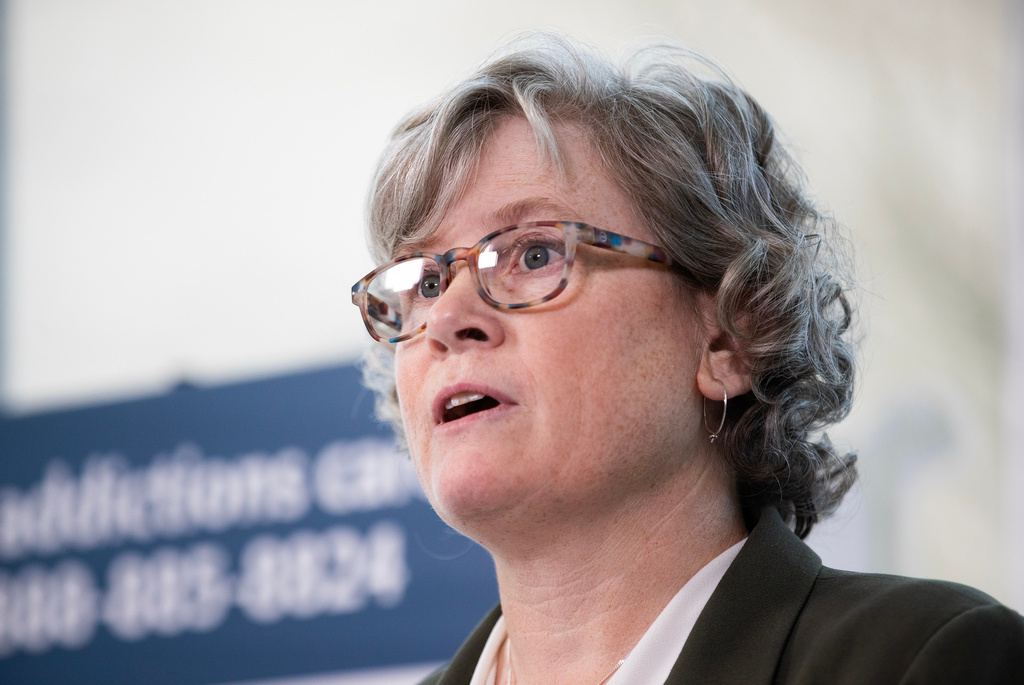 British Columbia Health Minister Josie Osborne speaks about the end of the province's three-year experiment in decriminalizing possession of small amounts of drugs at the Royal Jubilee Hospital in Victoria, British Columbia, Wednesday, Jan. 14, 2026. (Chad Hipolito/The Canadian Press via AP)