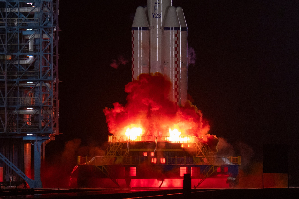 The Shenzhou-23 manned mission launches from the Jiuquan Satellite Launch Center in Jiuquan, northwestern China on Sunday, May 24, 2026. (AP Photo/Ng Han Guan)