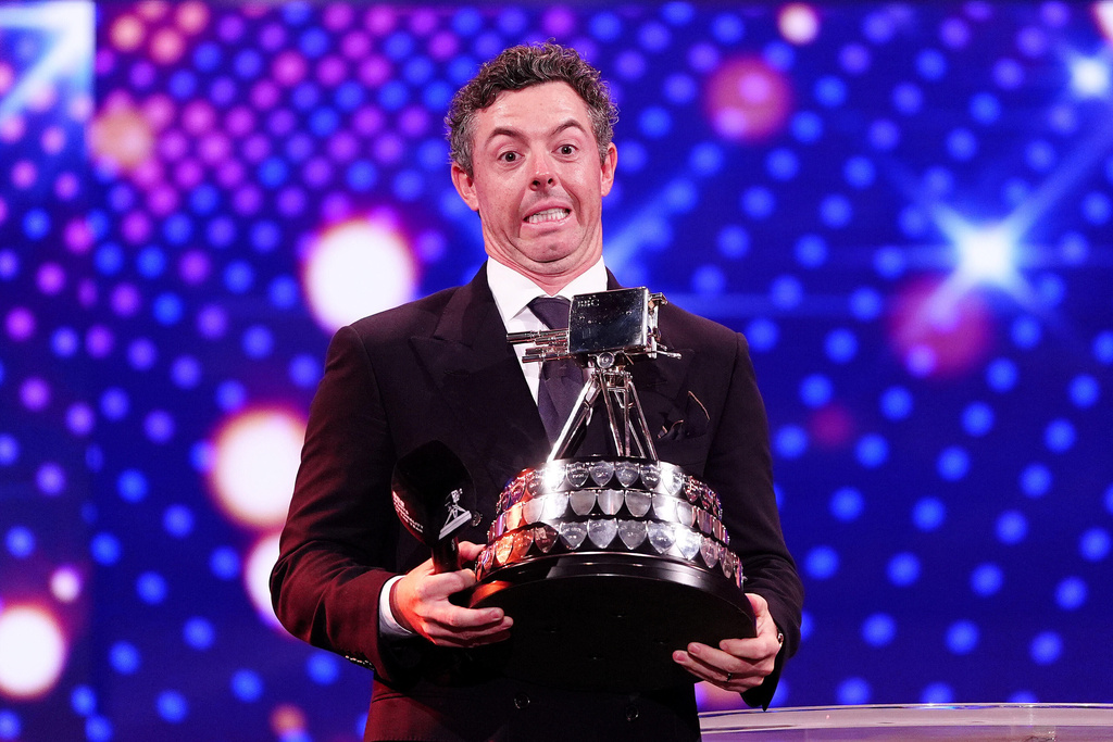 Rory McIlroy receives the BBC Sports Personality of the Year 2025 award in Salford, England, Thursday Dec. 18, 2025. (David Davies/PA via AP)