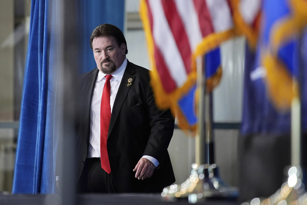 FILE - Nevada GOP chair Michael McDonald walks on stage before speaking ahead of Republican presidential candidate former President Donald Trump at a campaign event Jan. 27, 2024, in Las Vegas. (AP Photo/John Locher, File)