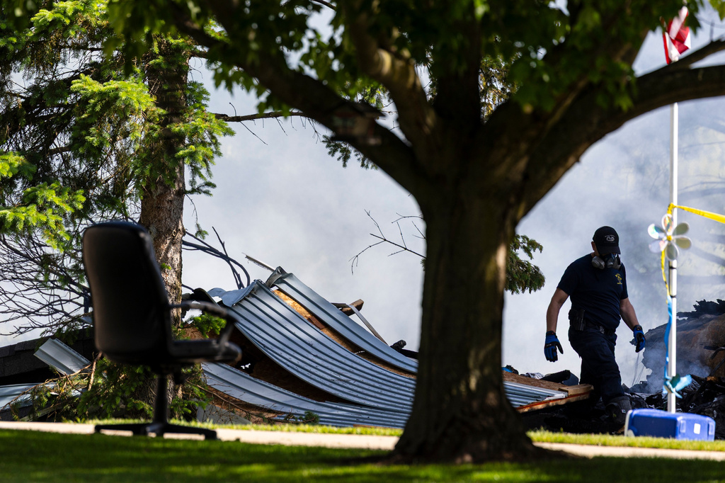 First responders work the scene of an explosion in Comstock Park, Mich. on Tuesday, May 26, 2026. (Joel Bissell/Kalamazoo Gazette via AP)