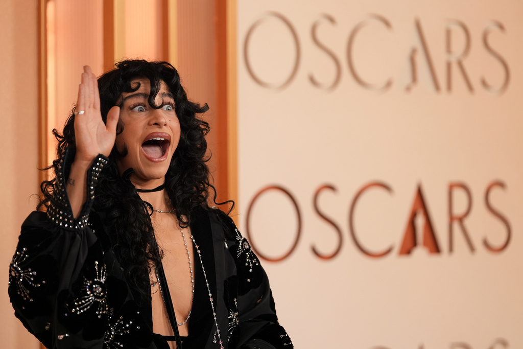 Odessa A'zion arrives at the Oscars on Sunday, March 15, 2026, at the Dolby Theatre in Los Angeles. (AP Photo/Gregory Bull)