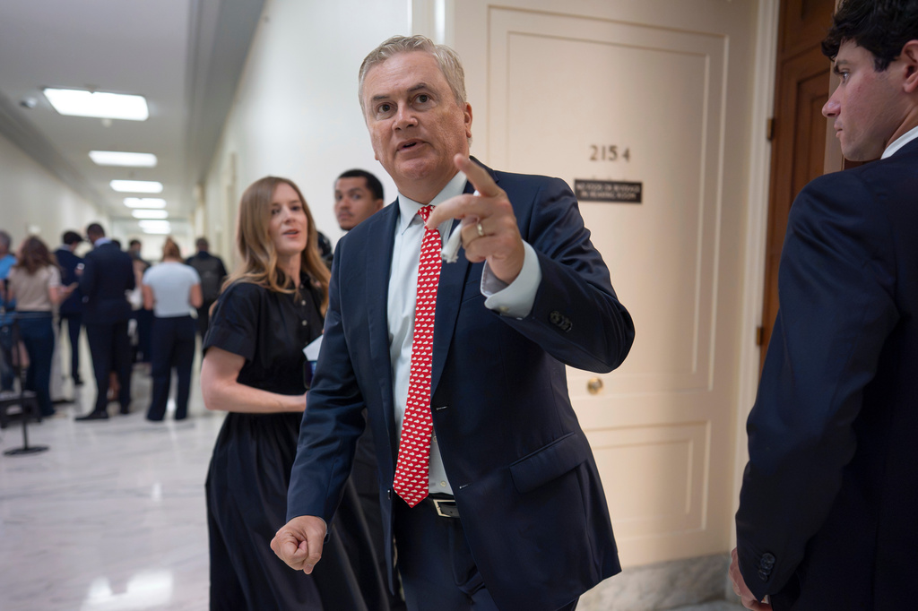 House Oversight Committee Chairman James Comer, R-Ky., arrives to hold a closed-door interview with Leon Black, a billionaire who was close with Jeffrey Epstein, at the Capitol in Washington, Friday, June 26, 2026. (AP Photo/J. Scott Applewhite)