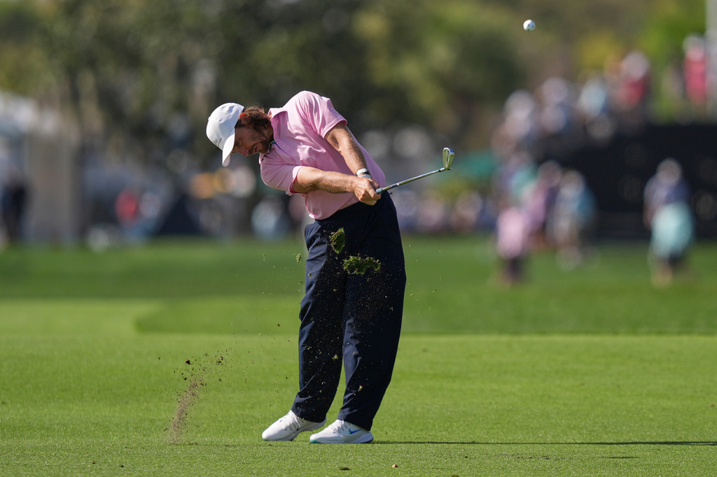 Tommy Fleetwood, of England, hits from the first fairway during the second round of the Arnold Palmer Invitational at Bay Hill golf tournament Friday, March 6, 2026, in Orlando, Fla. (AP Photo/Matt Slocum)