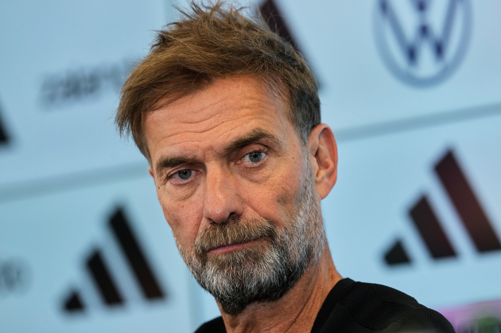 Newly appointed head coach of the German national soccer team Juergen Klopp attends a news conference at the headquarters of the German Football Association DFB in Frankfurt, Germany, Friday, July 24, 2026. (AP Photo/Michael Probst)
