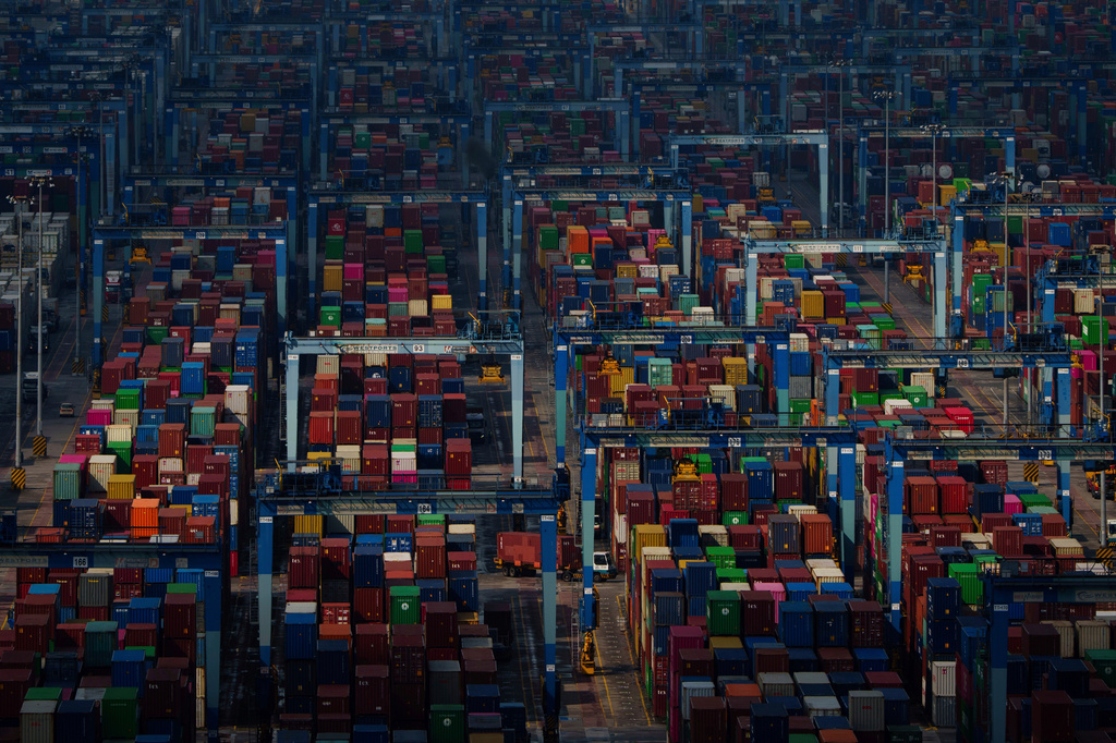 FILE - Shipping containers are stacked at Westport in Klang on the outskirts of Kuala Lumpur, Malaysia, April 18, 2025. (AP Photo/Vincent Thian, File)