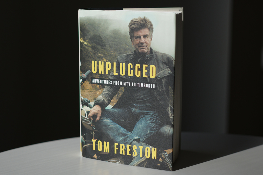 Tom Freston's new book, "Unplugged," sits on a table in New York on Tuesday, Dec. 9, 2025. (AP Photo/Rachel Leathe)