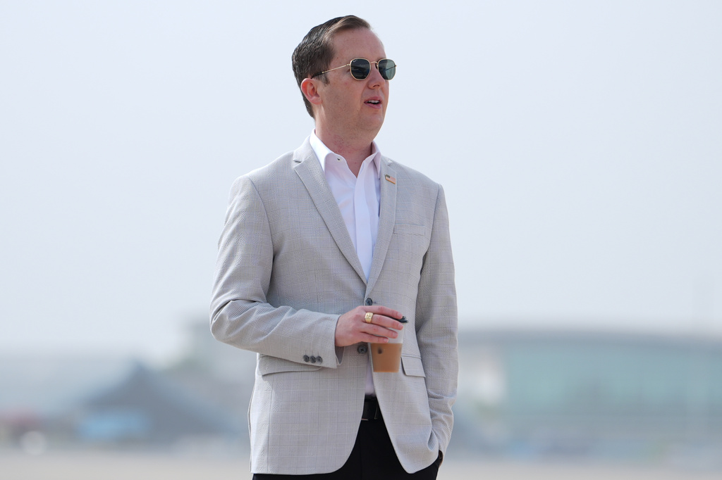 U.S. Special Envoy for South and Central Asia and Ambassador to India Sergio Gor waits to join United States Secretary of State Marco Rubio at Indira Gandhi International Airport in New Delhi, India, Monday, May 25, 2026. (AP Photo/Julia Demaree Nikhinson, Pool)