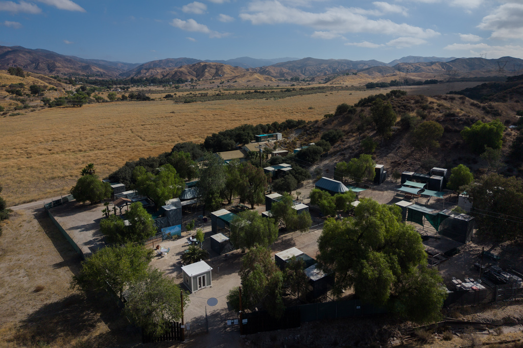 An aerial view shows the Gibbon Conservation Center in Santa Clarita, Calif., Friday, Aug. 14, 2026. (AP Photo/Jae C. Hong)