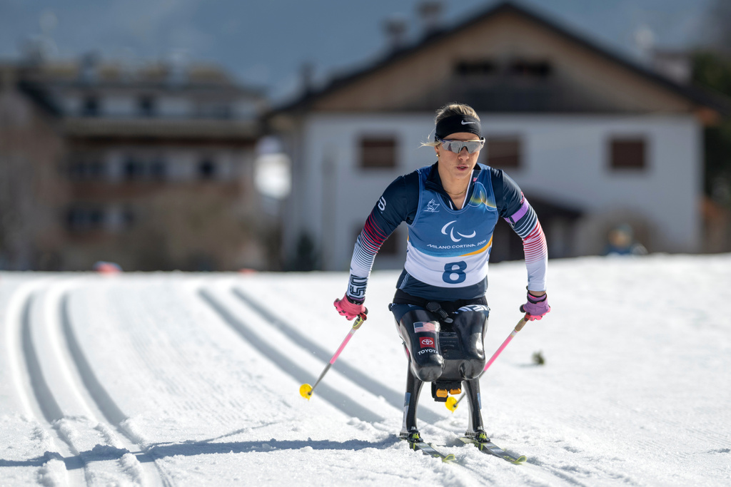 Oksana Masters of the US competes in the Para Biathlon Women's Individual Sitting competition at the 2026 Winter Paralympics, in Tesero, Italy, Sunday March 8, 2026. (Joel Marklund/OIS/IOC via AP)