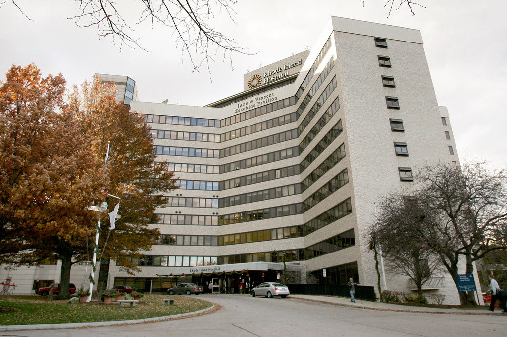 FILE - The main entrance to Rhode Island Hospital is seen in Providence, R.I., on Nov. 27, 2007. (AP Photo/Steven Senne, File)