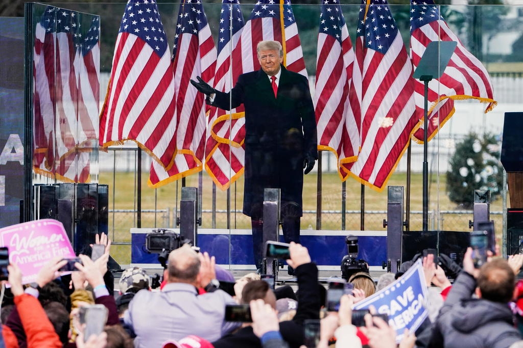 FILE - President Donald Trump arrives to speak at a rally in Washington, Jan. 6, 2021. (AP Photo/Jacquelyn Martin, File)