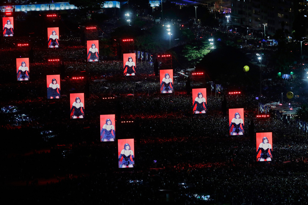 Fans pack the shore of Copacabana beach to watch Lady Gaga's free concert in Rio de Janeiro, May 3, 2025. (AP Photo/Bruna Prado, File)