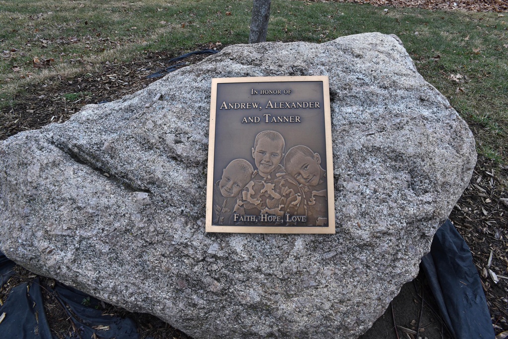 FILE - This plaque honors the missing Skelton brothers in the municipal park on the banks of Bean Creek in Morenci, Mich., on Jan. 27, 2017. (Dale G. Young/Detroit News via AP, file)