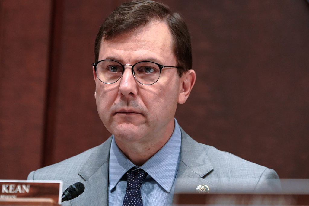 FILE - Rep. Tom Kean, R-N.J., listens during a Subcommittee of the House Foreign Affairs on Capitol Hill, Dec. 5, 2023, in Washington. (AP Photo/Mariam Zuhaib, file)