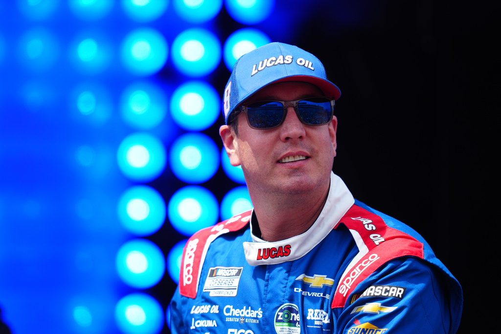 FILE - Kyle Busch is introduced during the NASCAR All-Star auto race at Dover Motor Speedway, May 17, 2026, in Dover, Del. (AP Photo/Derik Hamilton, File, File)