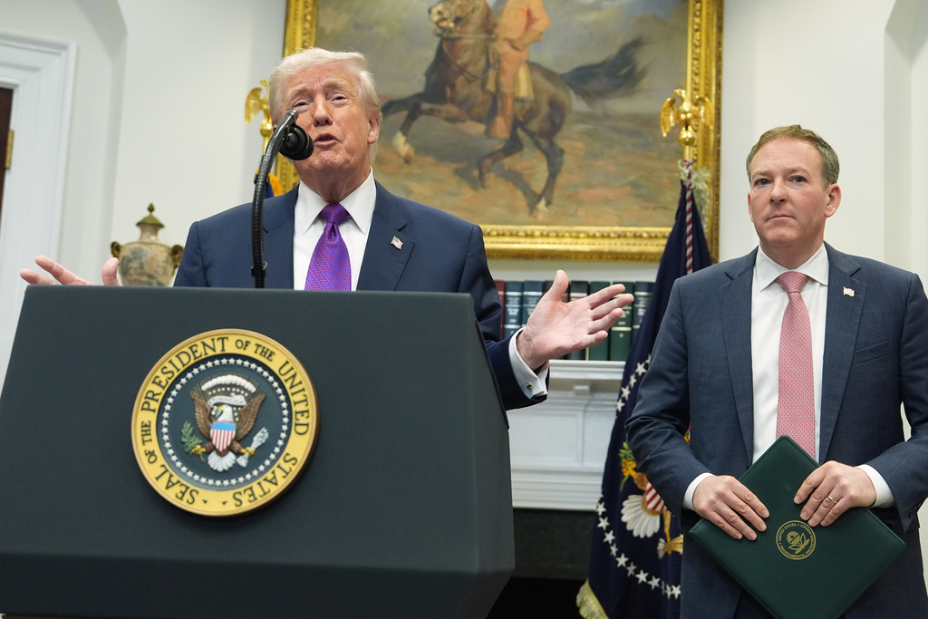 President Donald Trump speaks during an event with Environmental Protection Agency director Lee Zeldin to announce the EPA will no longer regulate greenhouse gases, in the Roosevelt Room of the White House, Thursday, Feb. 12, 2026, in Washington. (AP Photo/Evan Vucci)