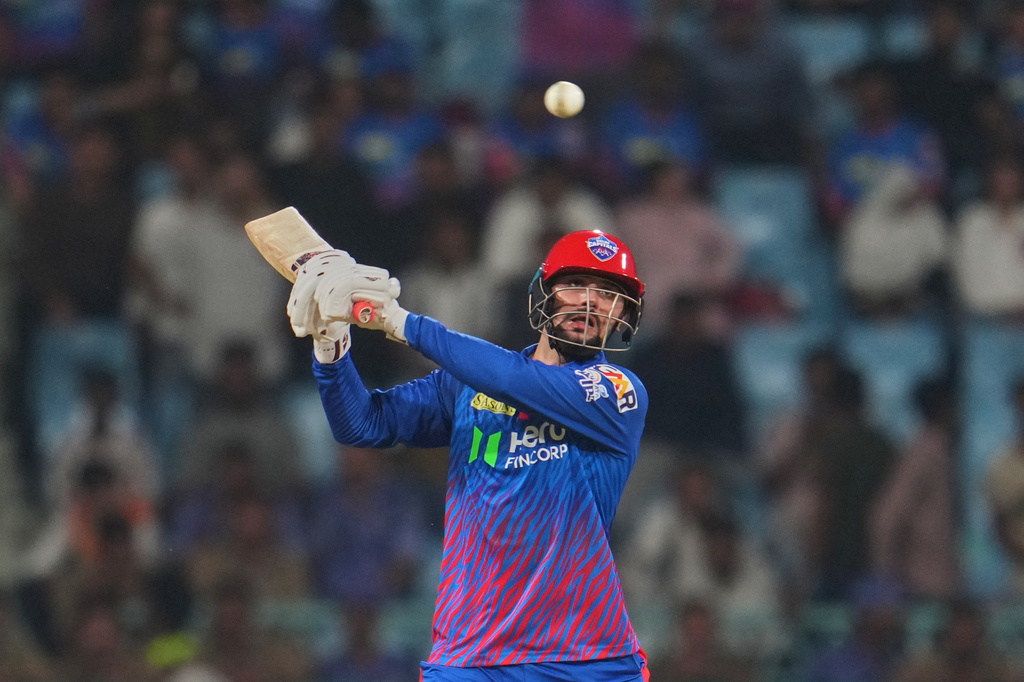Delhi Capitals' Sameer Rizvi bats during the Indian Premier League cricket match between Lucknow Super Giants and Delhi Capitals in Lucknow, India, Wednesday, April 1, 2026. (AP Photo/Manish Swarup)