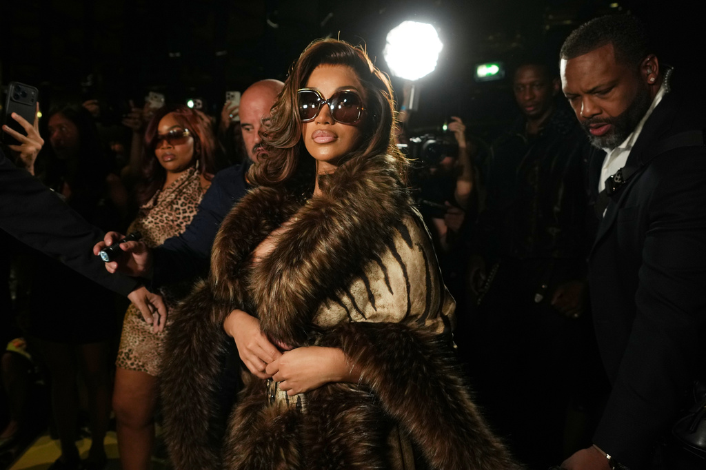 Cardi B attends the Roberto Cavalli women's Spring-Summer 2027 fashion show, in Milan, Italy, Thursday, Sept. 24, 2026. (AP Photo/Luca Bruno)