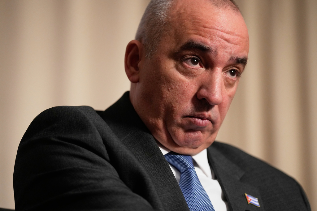 Ernesto Soberón Guzmán, Cuban ambassador to the United Nations, speaks to reporters in New York, Thursday, April 23, 2026. (AP Photo/Seth Wenig)