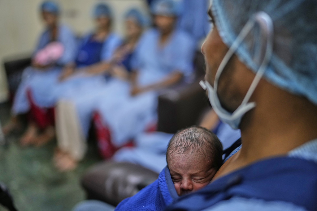 Nurses conduct a Sick Newborn Care Unit session for women whose newborns are premature or sick, at an intensive care unit of a government hospital in Gurugram, a satellite city of New Delhi, India, on Aug. 7, 2025. (AP Photo/Manish Swarup)