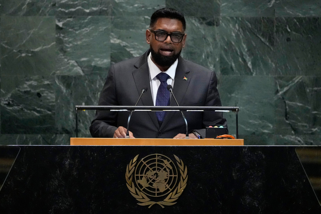 President of Guyana Mohamed Irfaan Ali addresses the 80th session of the United Nations General Assembly, Wednesday, Sept. 24, 2025, at U.N. headquarters. (AP Photo/Pamela Smith)