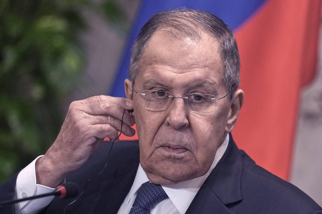 Russian Foreign Minister Sergey Lavrov, speaks during a press conference with his Egyptian counterpart Badr Abdelatty, at Tahrir Palace in Cairo, Egypt, Friday, Dec. 19, 2025. (AP Photo/Amr Nabil)