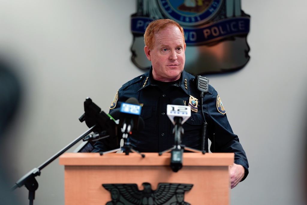 Portland Police Chief Bob Day speaks during a news conference on Friday, Oct. 3, 2025, in Portland, Ore. (AP Photo/Jenny Kane)