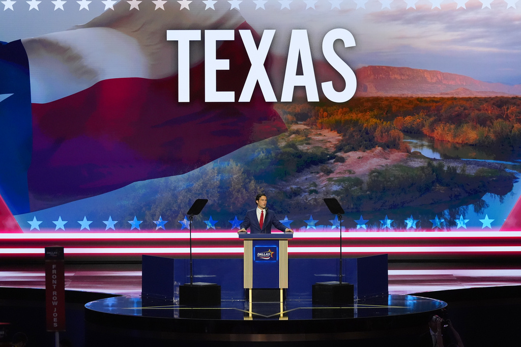 Brandon Gill, candidate for the U.S House, speaks at the Republican convention in Dallas, Wednesday, Sept. 9, 2026. (AP Photo/Tony Gutierrez)