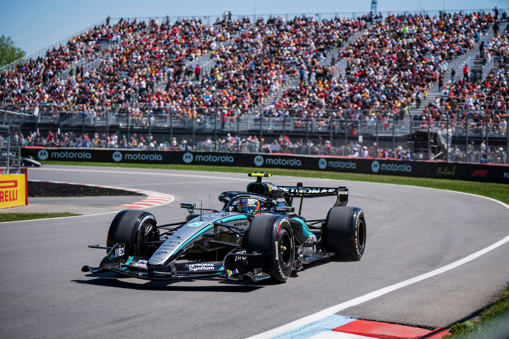 Mercedes driver Kimi Antonelli, of Italy, drives during the practice session at the F1 Canadian Grand Prix auto race in Montreal, Friday, May 22, 2026. (Christopher Katsarov/The Canadian Press via AP)