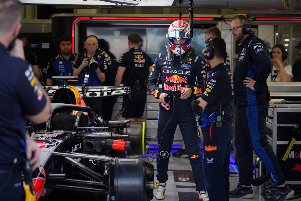 Red Bull driver Max Verstappen of the Netherlands prepares for the Formula One pre-season test at the Bahrain International Circuit in Sakhir, Bahrain, Friday, Feb. 13, 2026. (AP Photo/Altaf Qadri)