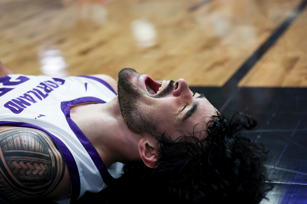 Portland forward Cameron Williams reacts to a call during the second half of an NCAA college basketball game against Gonzaga in Portland, Ore., Wednesday, Feb. 4, 2026. (AP Photo/Amanda Loman)