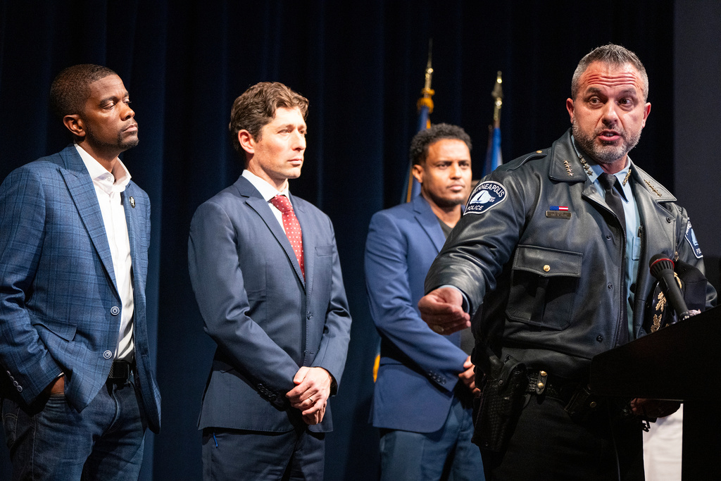 Minneapolis Police Chief Brian O'Hara speaks during a news conference addressing the media following reports that the Trump administration will be targeting Somali immigrants in the Twin Cities, at City Hall in Minneapolis, Tuesday, Dec. 2, 2025. (Leila Navidi/Star Tribune via AP)