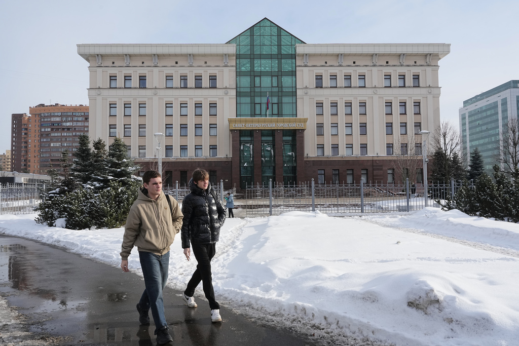 A view of the City Court in St. Petersburg, Russia, Tuesday, Feb. 24, 2026, during a session to decide whether to designate two prominent LGBTQ+ rights groups as extremist. (AP Photo)