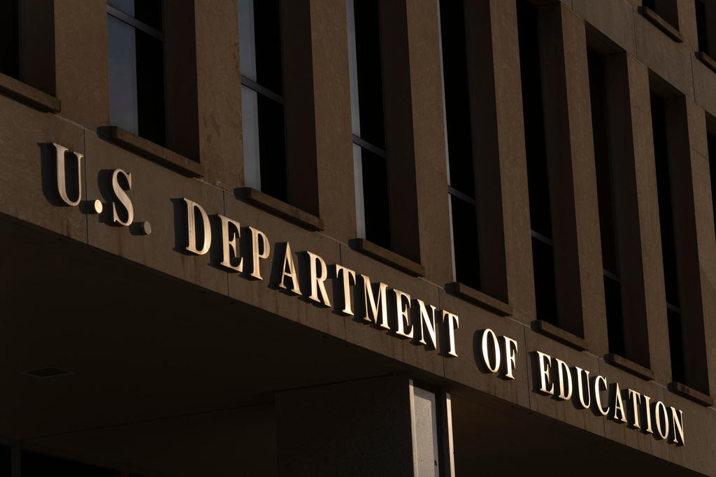 FILE - The headquarters of the U.S. Department of Education, March 12, 2025, in Washington. (AP Photo/Mark Schiefelbein, File)
