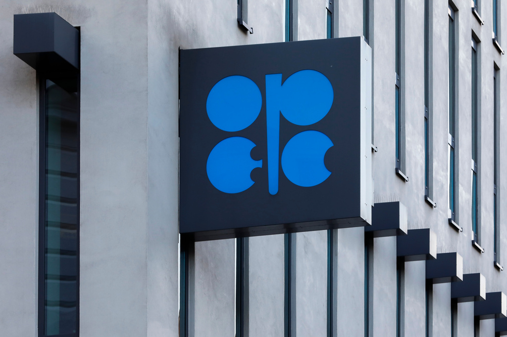 FILE - The logo of the Organization of the Petroleum Exporting Countries (OPEC) is displayed outside of OPEC's headquarters in Vienna, Austria, Thursday, March 3, 2022. (AP Photo/Lisa Leutner, File)