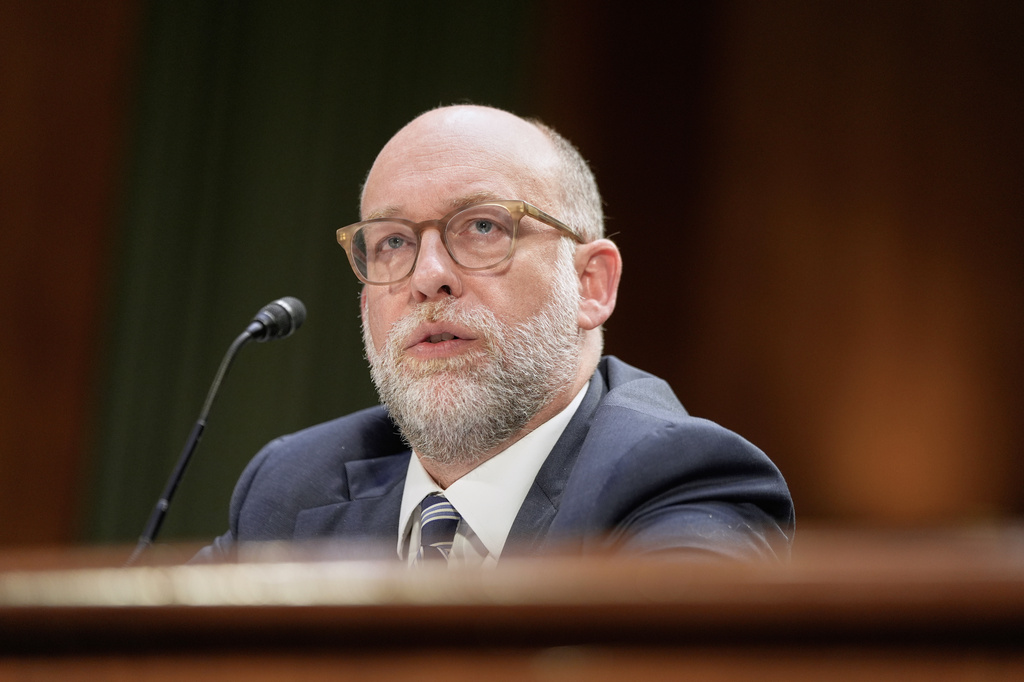 FILE - Office of Management and Budget director Russell Vought testifies during a Senate Appropriations Committee hearing on the rescissions package on Capitol Hill, June 25, 2025, in Washington. (AP Photo/Mariam Zuhaib, file)
