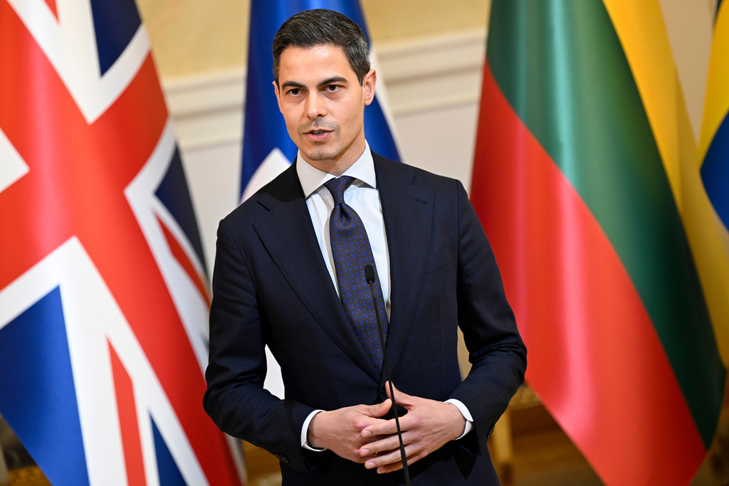 Dutch Prime Minister Rob Jetten speaks during a statement prior to the Joint Expeditionary Force (JEF) Leaders' Summit in Helsinki, Finland Thursday, March 26, 2026. (Emmi Korhonen/Lehtikuva via AP)