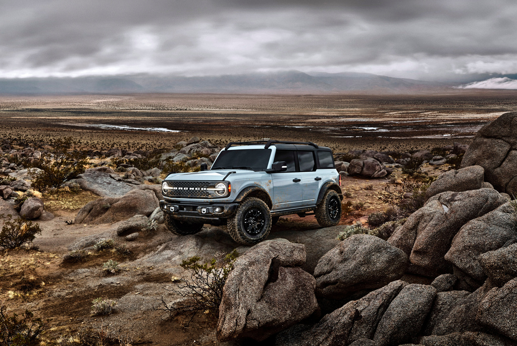 This photo provided by Ford shows the 2023 Bronco. The Bronco is designed for off-roading and even has a removable roof and doors, so you can drive topless for that extra bit of sunshine. (Courtesy of Ford Motor Co. via AP)