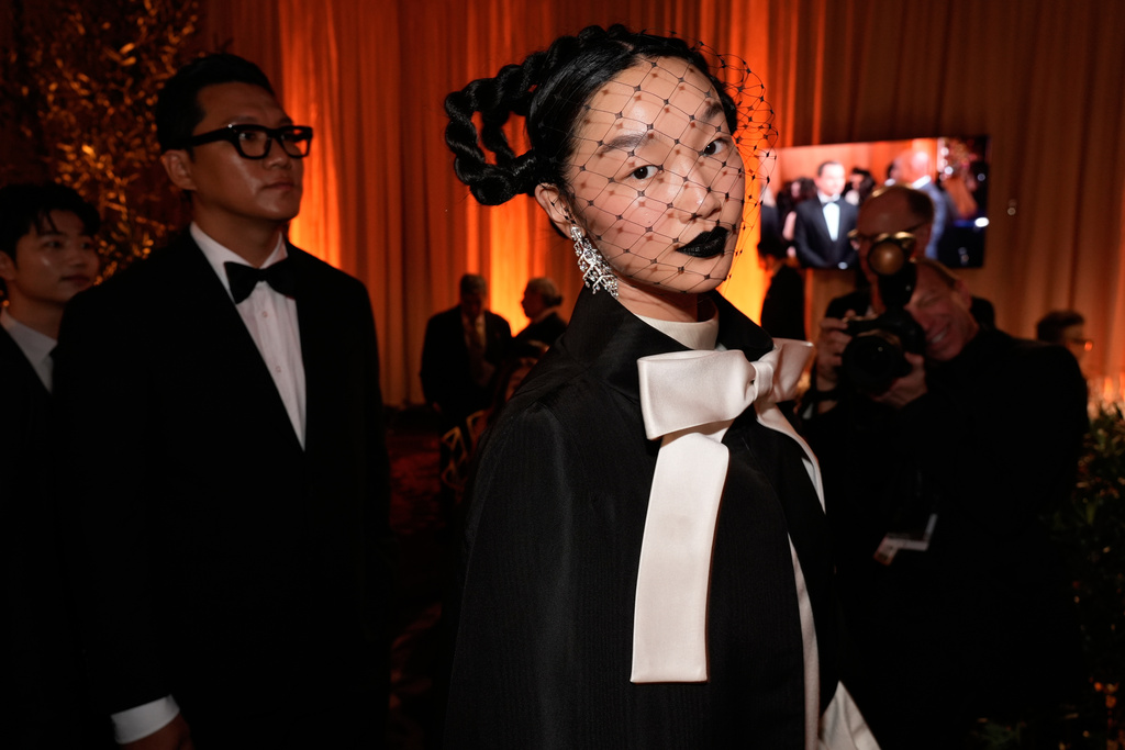 Audrey Nuna arrives at the 83rd Golden Globes on Sunday, Jan. 11, 2026, at the Beverly Hilton in Beverly Hills, Calif. (AP Photo/Chris Pizzello)