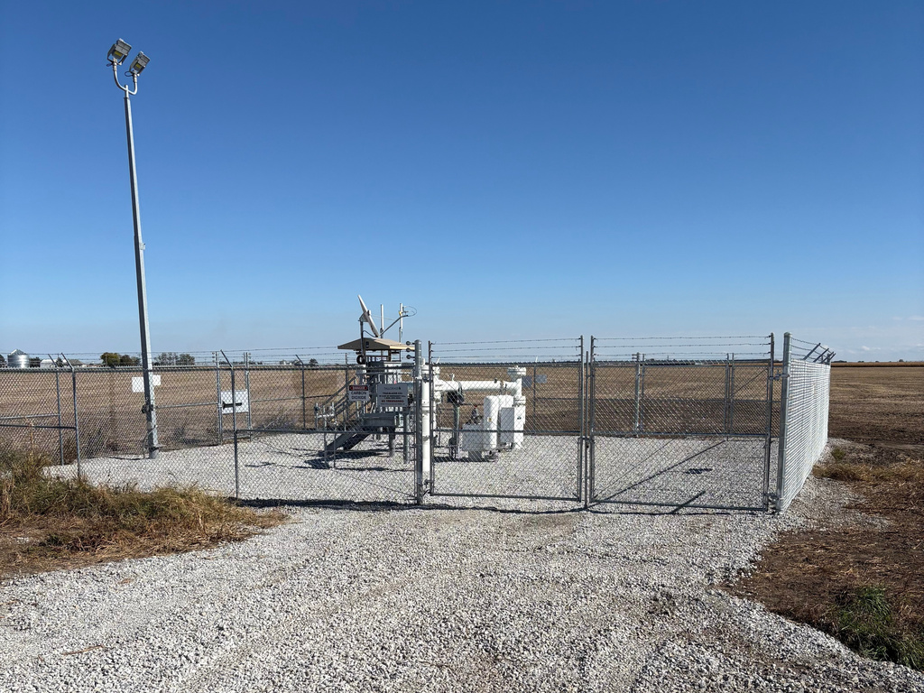 A facility along the Tallgrass Trailblazer carbon dioxide pipeline is seen Oct. 17, 2025, near Glenvil, Neb. (S. Andreasen via AP)