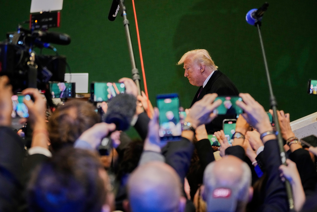US President Donald Trump attends the Annual Meeting of the World Economic Forum in Davos, Switzerland, Thursday, Jan. 22, 2026. (AP Photo/Markus Schreiber)