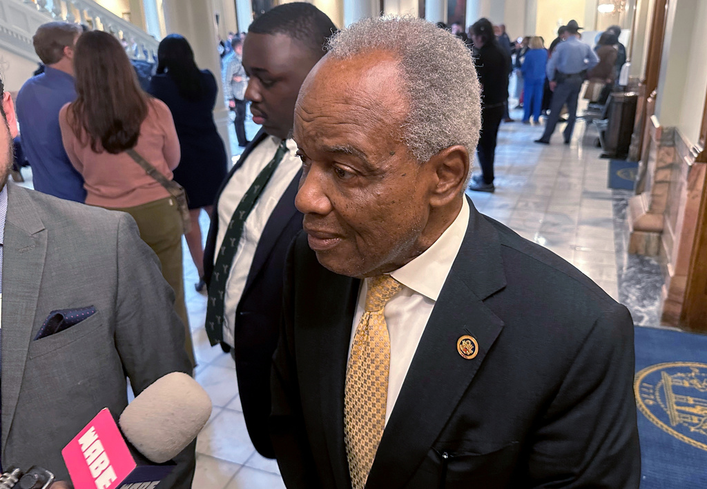 FILE - Democratic U.S. Rep. David Scott speaks to reporters, March 4, 2024, at the Georgia Capitol in Atlanta. (AP Photo/Jeff Amy, File)