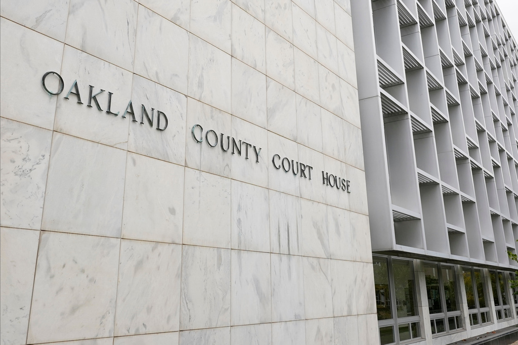 FILE - An Oakland County Courthouse building is shown in Pontiac, Mich., Oct. 19, 2020. (AP Photo/Paul Sancya, File)