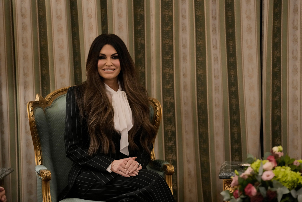 Kimberly Guilfoyle, the new U.S. Ambassador to Greece and first woman to hold the post, looks on during a ceremony to present her diplomatic credentials at the Presidential Palace in Athens, Greece, Tuesday, Nov. 4, 2025. (AP Photo/Petros Giannakouris)