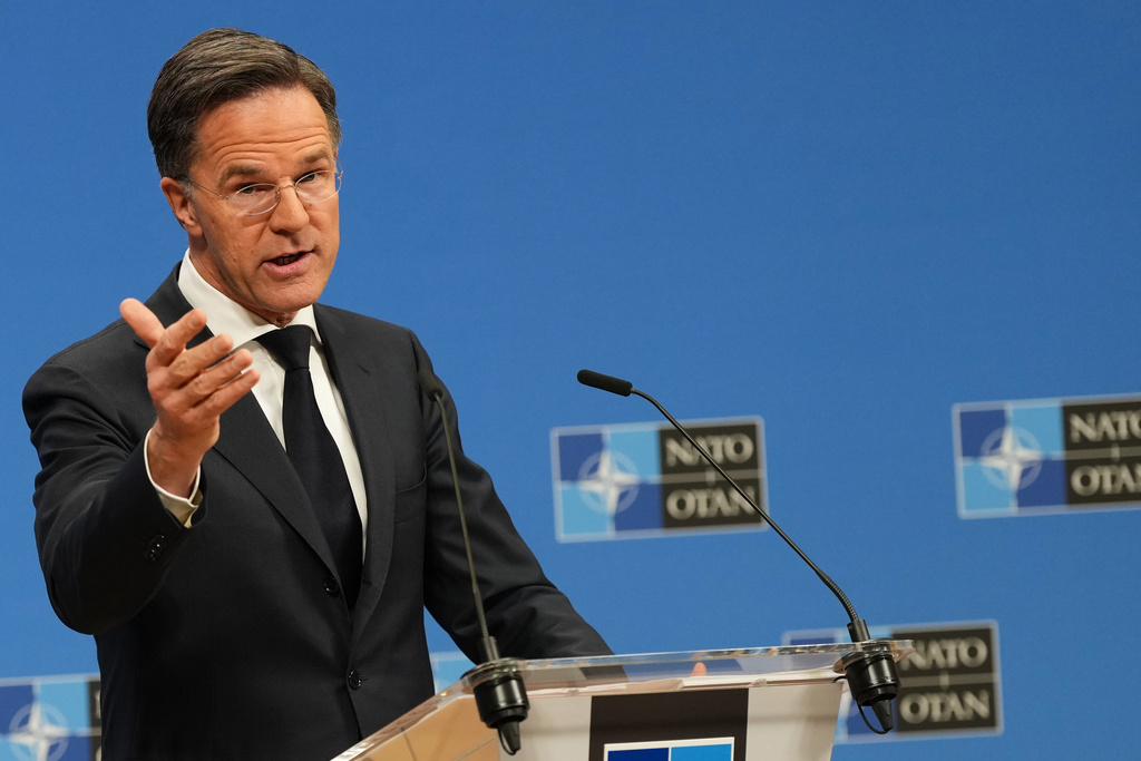 NATO Secretary General Mark Rutte speaks during the launch of the NATO Secretary General's Annual Report for 2025 at NATO headquarters in Brussels, Thursday, March 26, 2026. (AP Photo/Virginia Mayo)