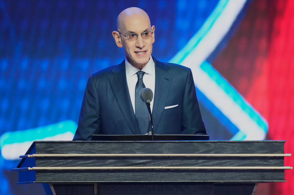 NBA Commissioner Adam Silver speaks during the first round of the NBA basketball draft, Tuesday, June 23, 2026, in New York. (AP Photo/Yuki Iwamura)