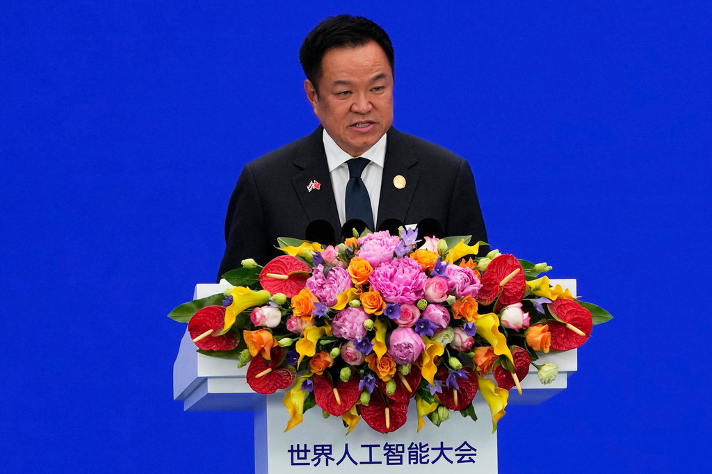 Thailand Prime Minister Anutin Charnvirakul, speaks during the opening ceremony of the High-Level Meeting on Global Governance for the World AI Conference in Shanghai, Friday, July 17, 2026. (AP Photo/Ng Han Guan, Pool)